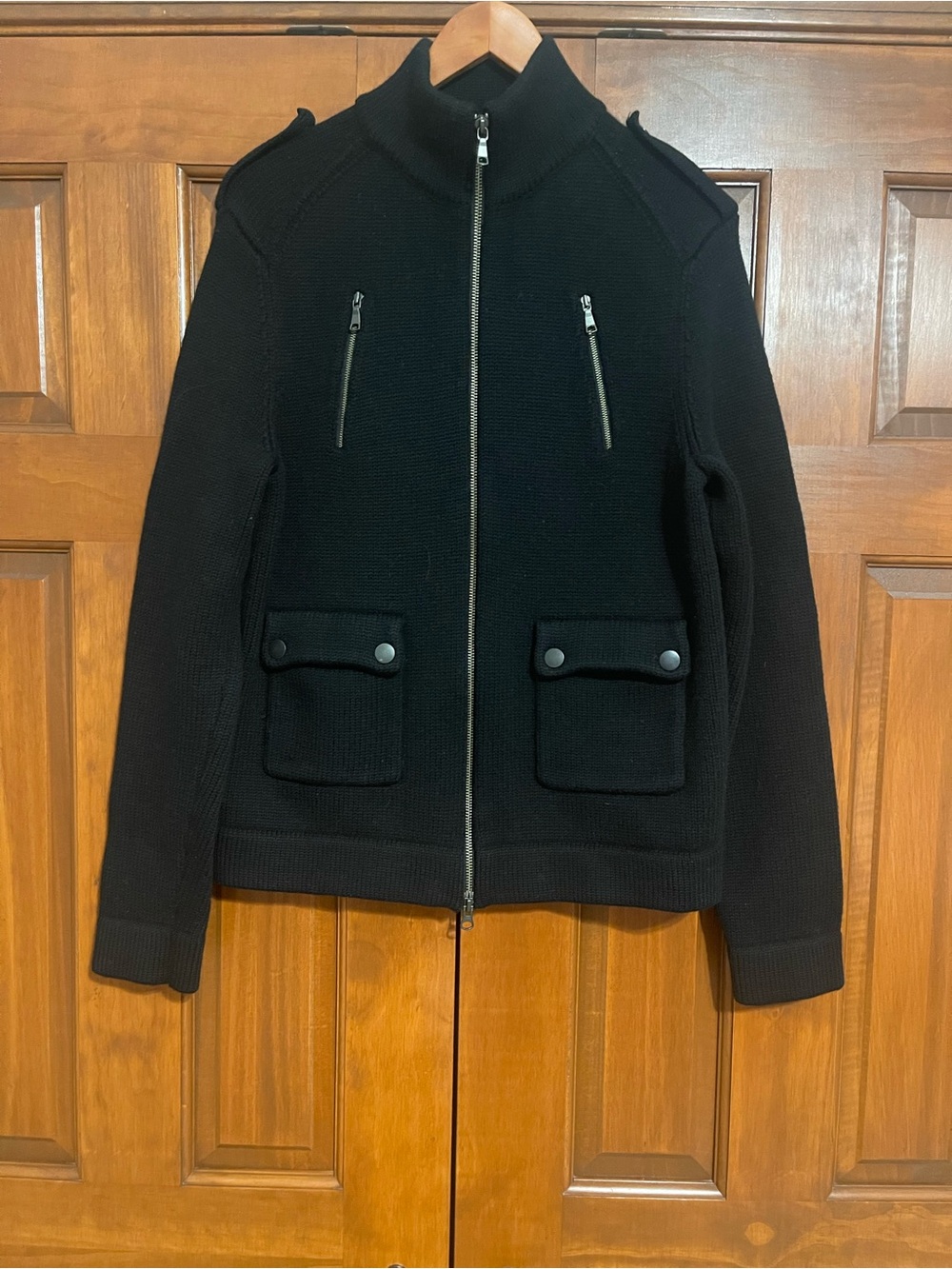 Banana Republic Black Knit Zip-Up Jacket 100% wool men’s medium pockets